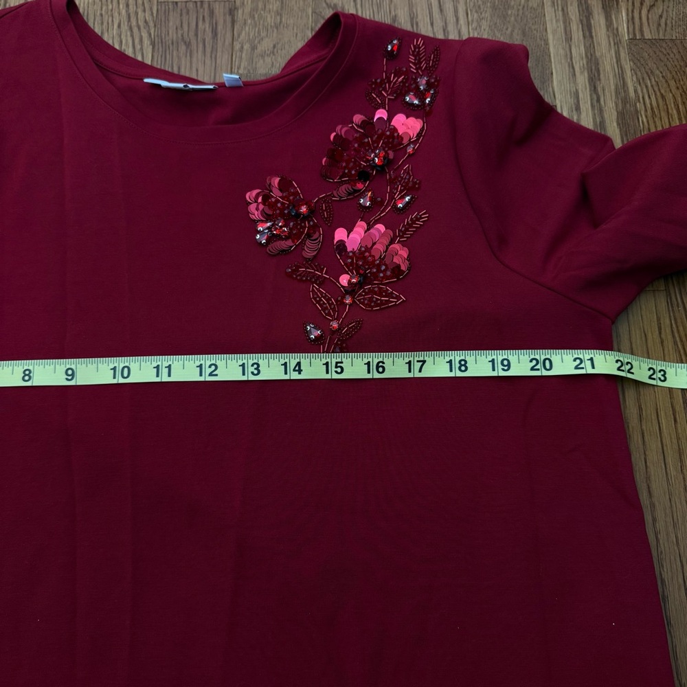 Chico Womens Red Allure Embellished Ponte Top sz 3X Cottagecore Stretch Casual - Picture 12 of 13